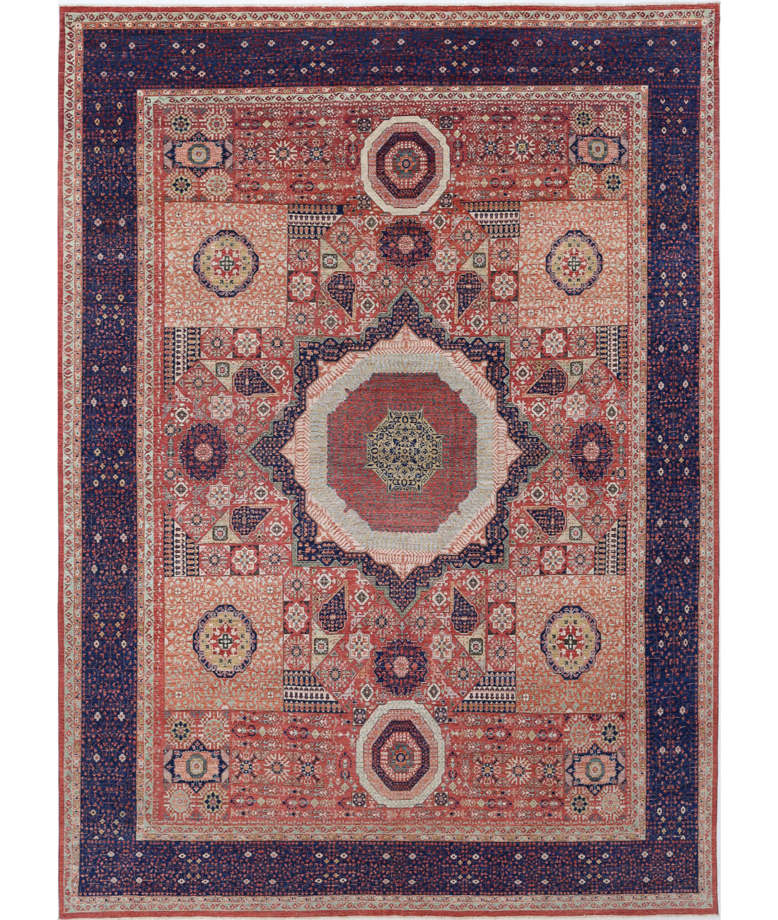 Mamluk 11'1'' X 15'7'' Hand-Knotted Wool Rug 11'1'' x 15'7'' (333 X 468) / Rust / Blue