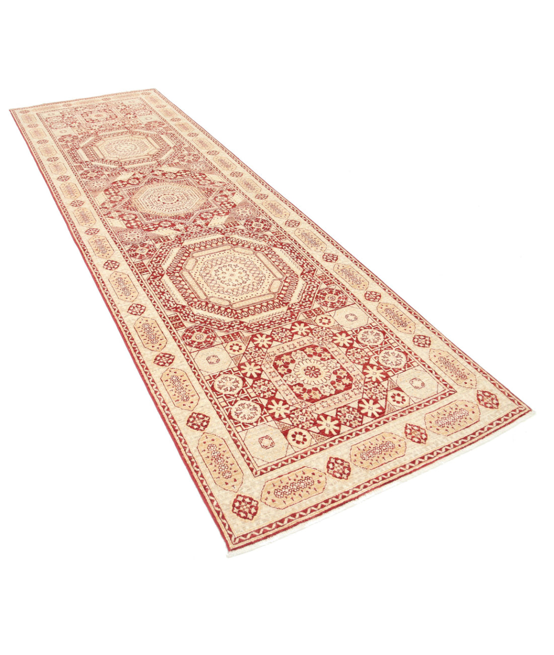 Mamluk 3'7'' X 11'3'' Hand-Knotted Wool Rug 3'7'' x 11'3'' (108 X 338) / Red / Taupe