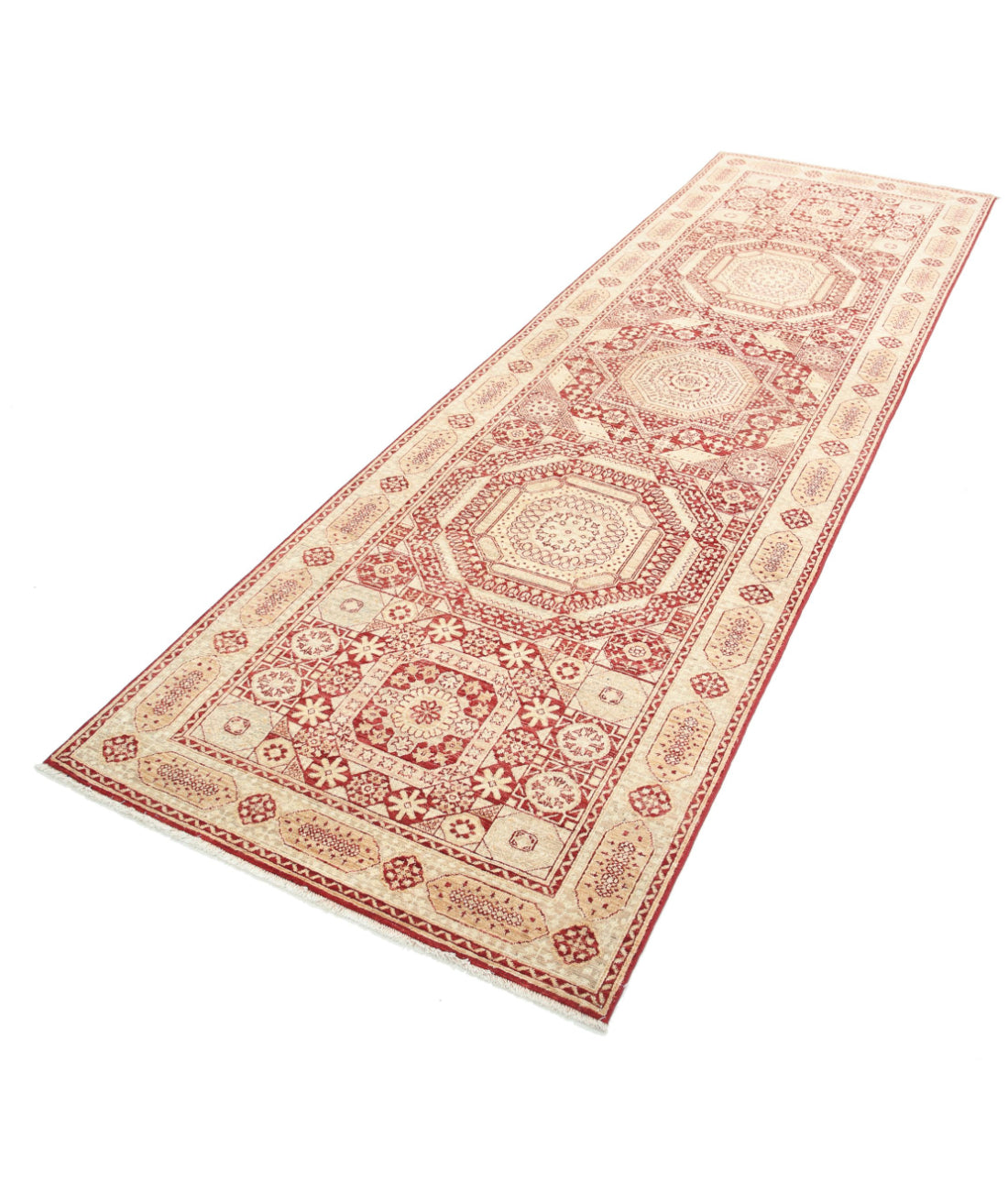 Mamluk 3'7'' X 11'3'' Hand-Knotted Wool Rug 3'7'' x 11'3'' (108 X 338) / Red / Taupe