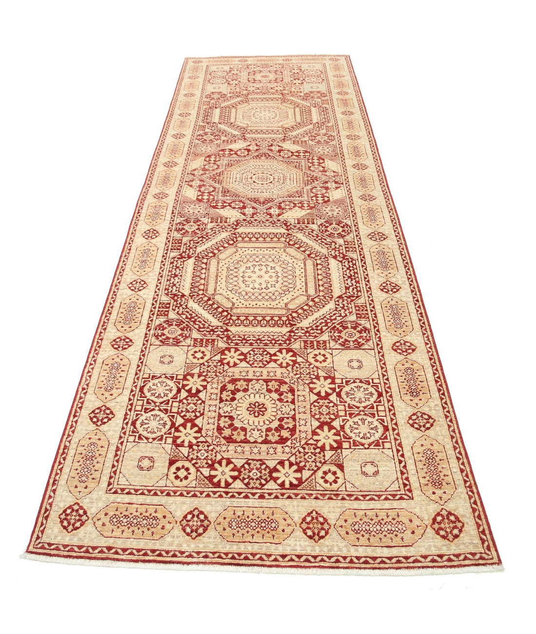 Mamluk 3'7'' X 11'3'' Hand-Knotted Wool Rug 3'7'' x 11'3'' (108 X 338) / Red / Taupe