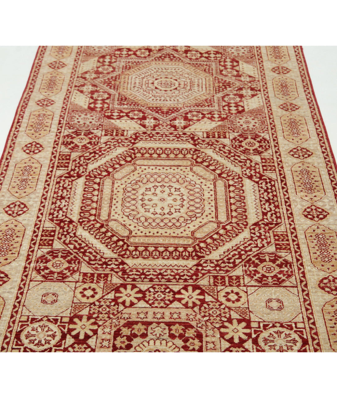 Mamluk 3'7'' X 11'3'' Hand-Knotted Wool Rug 3'7'' x 11'3'' (108 X 338) / Red / Taupe