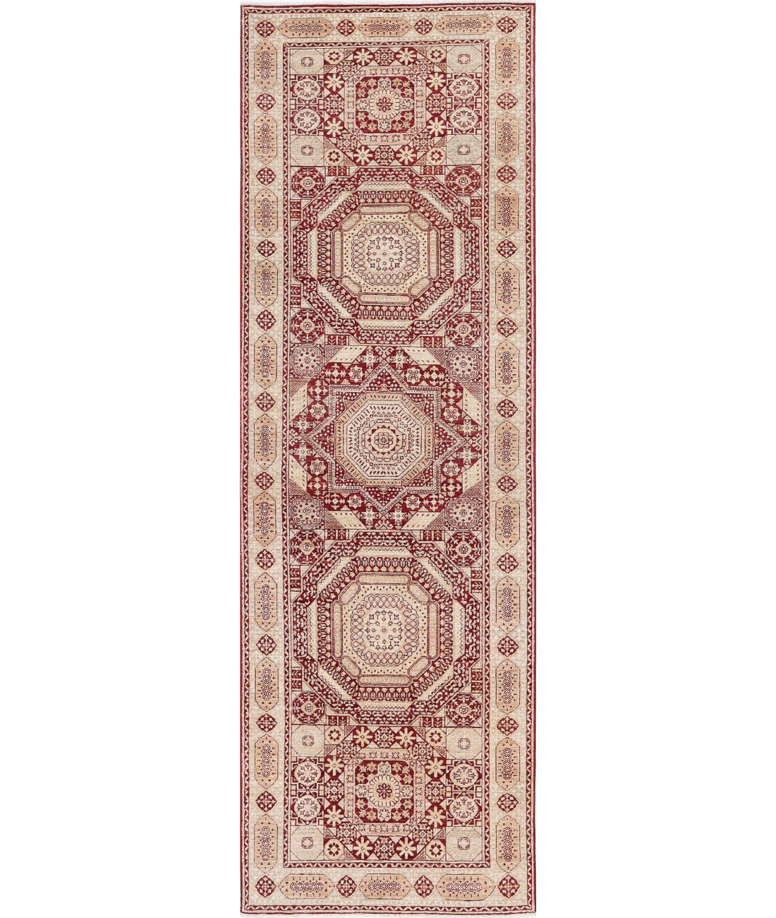 Mamluk 3'7'' X 11'3'' Hand-Knotted Wool Rug 3'7'' x 11'3'' (108 X 338) / Red / Taupe