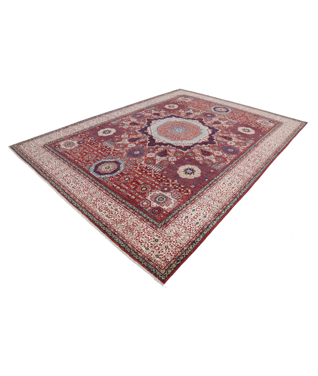 Mamluk 8'10'' X 12'2'' Hand-Knotted Wool Rug 8'10'' x 12'2'' (265 X 365) / Red / Ivory