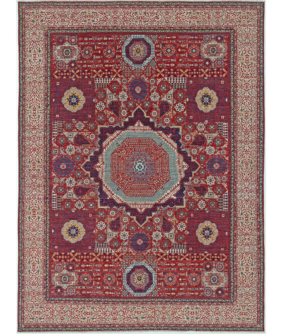 Mamluk 8'10'' X 12'2'' Hand-Knotted Wool Rug 8'10'' x 12'2'' (265 X 365) / Red / Ivory