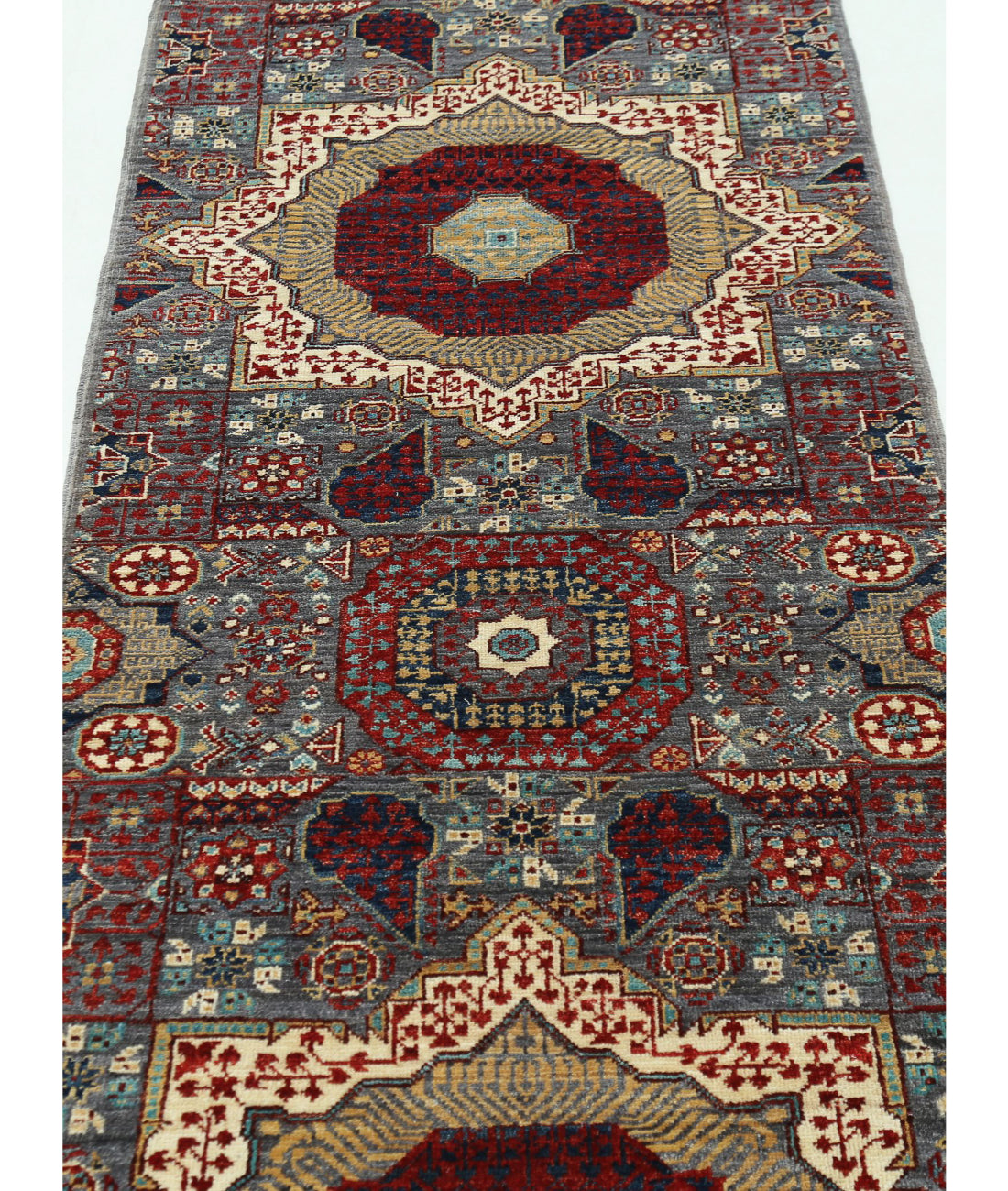 Mamluk 2'7'' X 9'9'' Hand-Knotted Wool Rug 2'7'' x 9'9'' (78 X 293) / Grey / Red