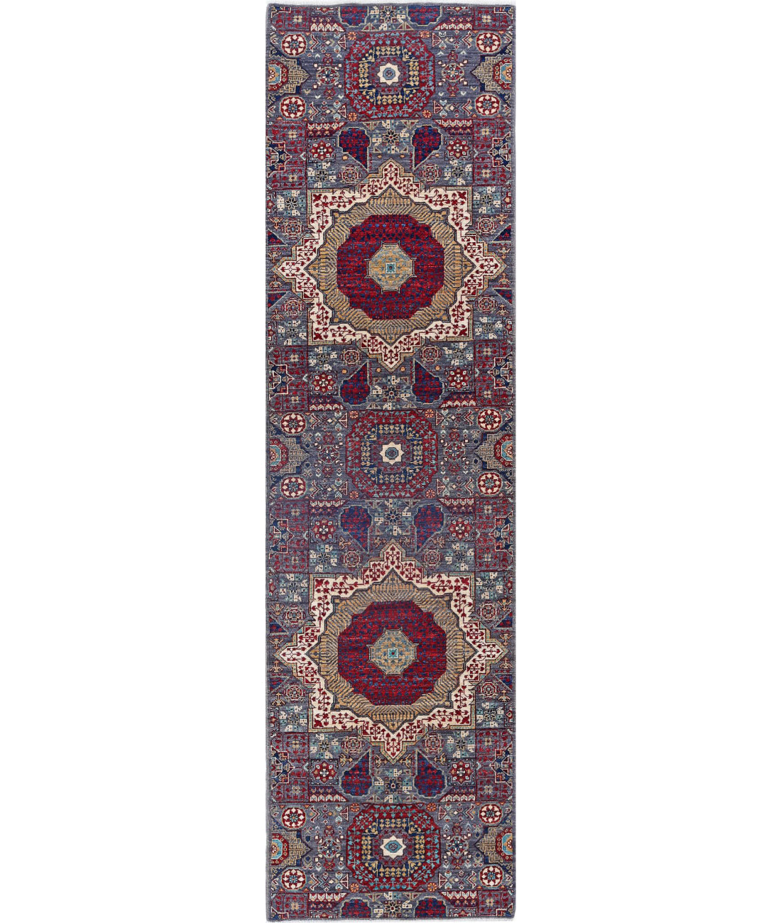 Mamluk 2'7'' X 9'9'' Hand-Knotted Wool Rug 2'7'' x 9'9'' (78 X 293) / Grey / Red