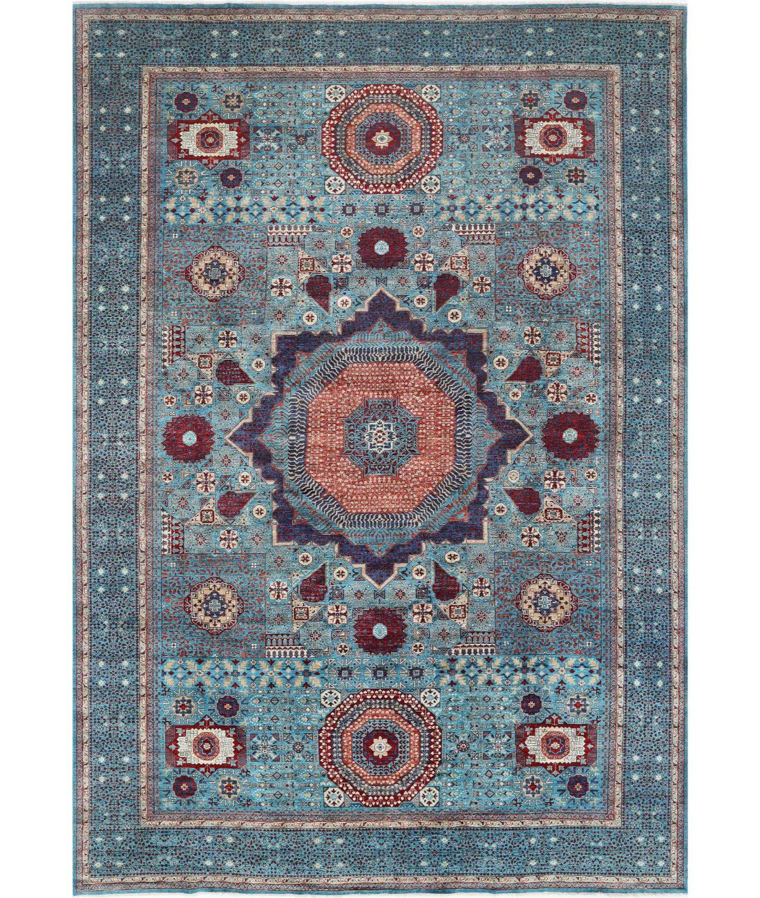 Mamluk 11'11'' X 17'5'' Hand-Knotted Wool Rug 11'11'' x 17'5'' (358 X 523) / Blue / Blue