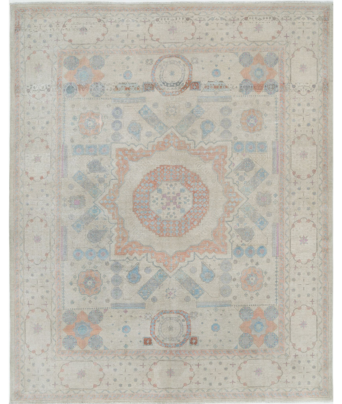 Mamluk 7'11'' X 9'9'' Hand-Knotted Wool Rug 7'11'' x 9'9'' (238 X 293) / Ivory / Blue