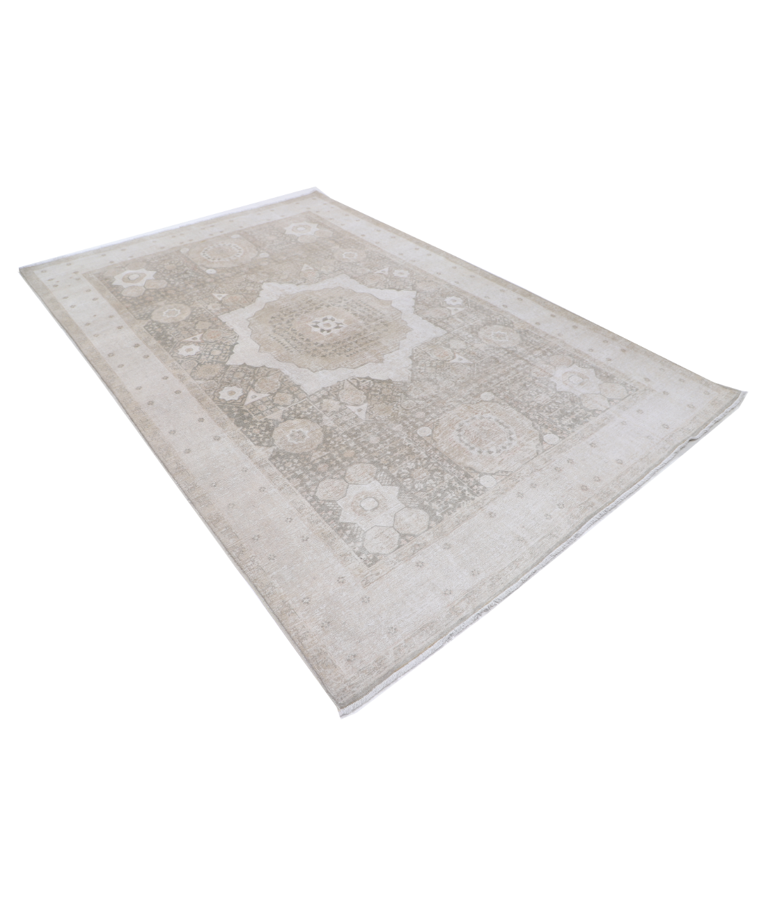 Hand Knotted Mamluk Wool Rug 6' 6" X 9' 6" 6' 6" X 9' 6" (198 X 290) / Green / Ivory