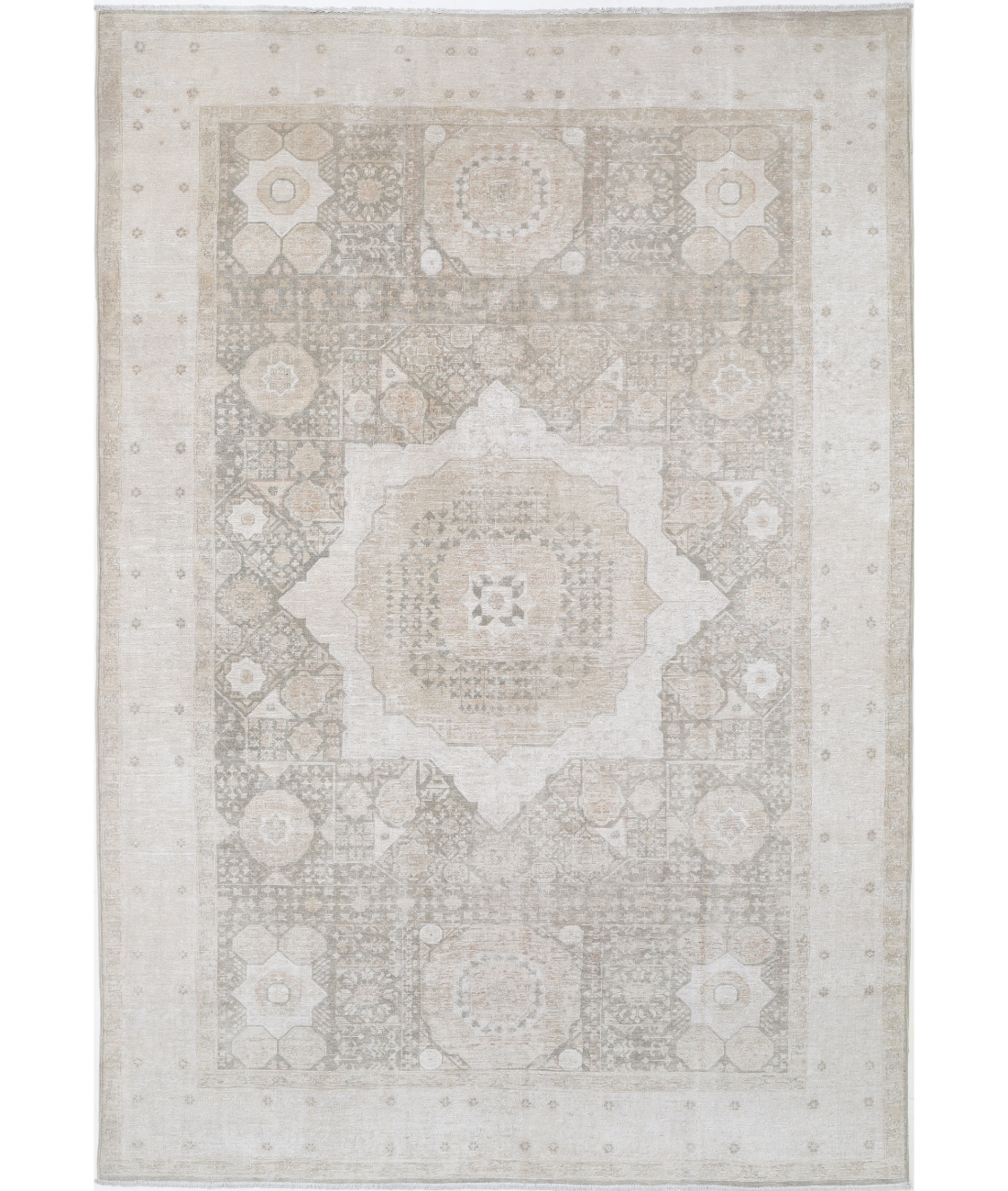 Hand Knotted Mamluk Wool Rug 6' 6" X 9' 6" 6' 6" X 9' 6" (198 X 290) / Green / Ivory