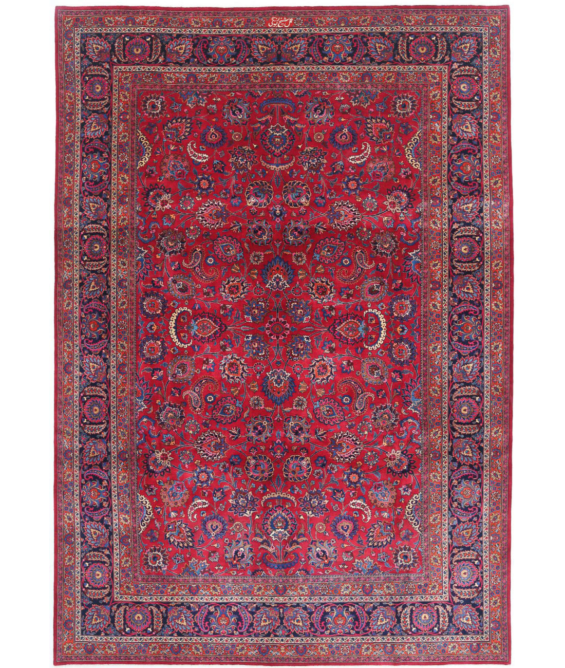 Mashad 10'11'' X 16'2'' Hand-Knotted Wool Rug 10'11'' x 16'2'' (328 X 485) / Burgundy / Blue