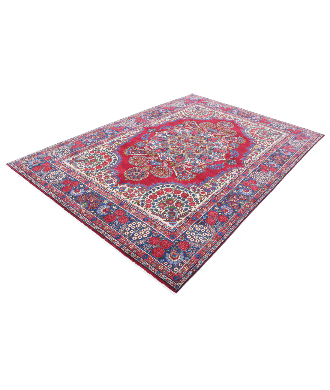 Kerman 6'11'' X 9'9'' Hand-Knotted Wool Rug 6'11'' x 9'9'' (208 X 293) / Red / Blue