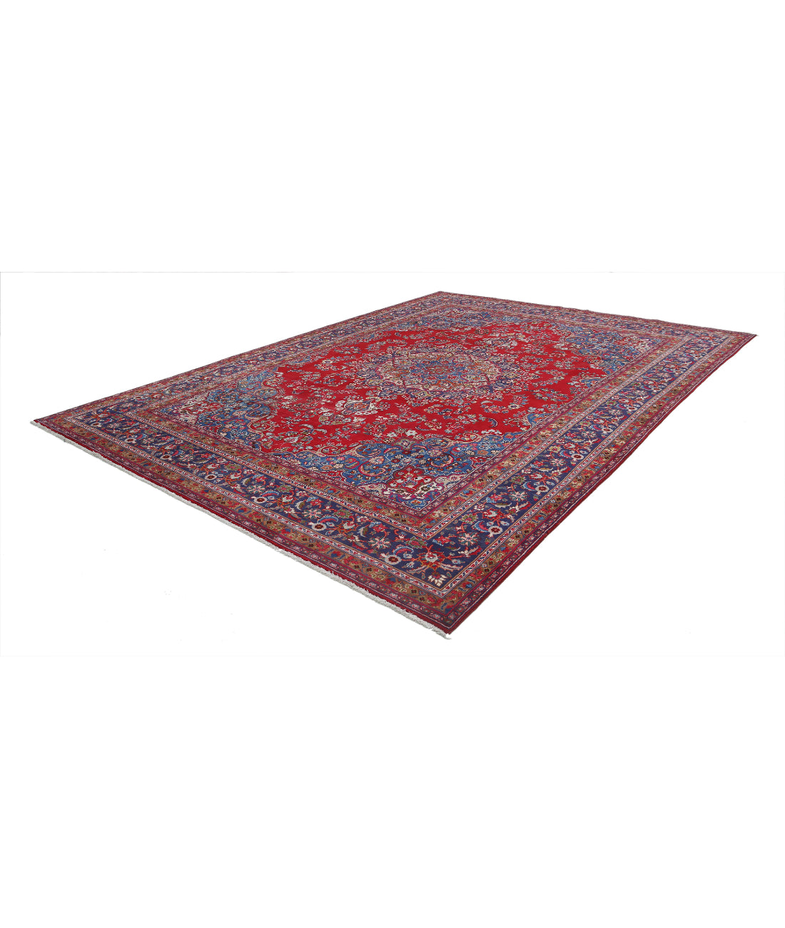 Mashad 9'5'' X 13'4'' Hand-Knotted Wool Rug 9'5'' x 13'4'' (283 X 400) / Red / Blue