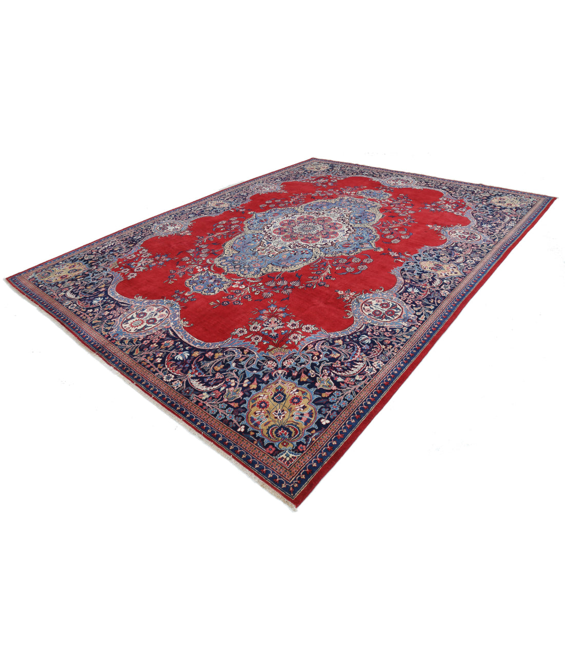 Mashad 10'7'' X 13'7'' Hand-Knotted Wool Rug 10'7'' x 13'7'' (318 X 408) / Red / Blue