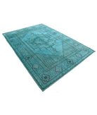 Overdye 6'3'' X 9'1'' Hand-Knotted Wool Rug 6'3'' x 9'1'' (188 X 273) / Teal / Charcoal