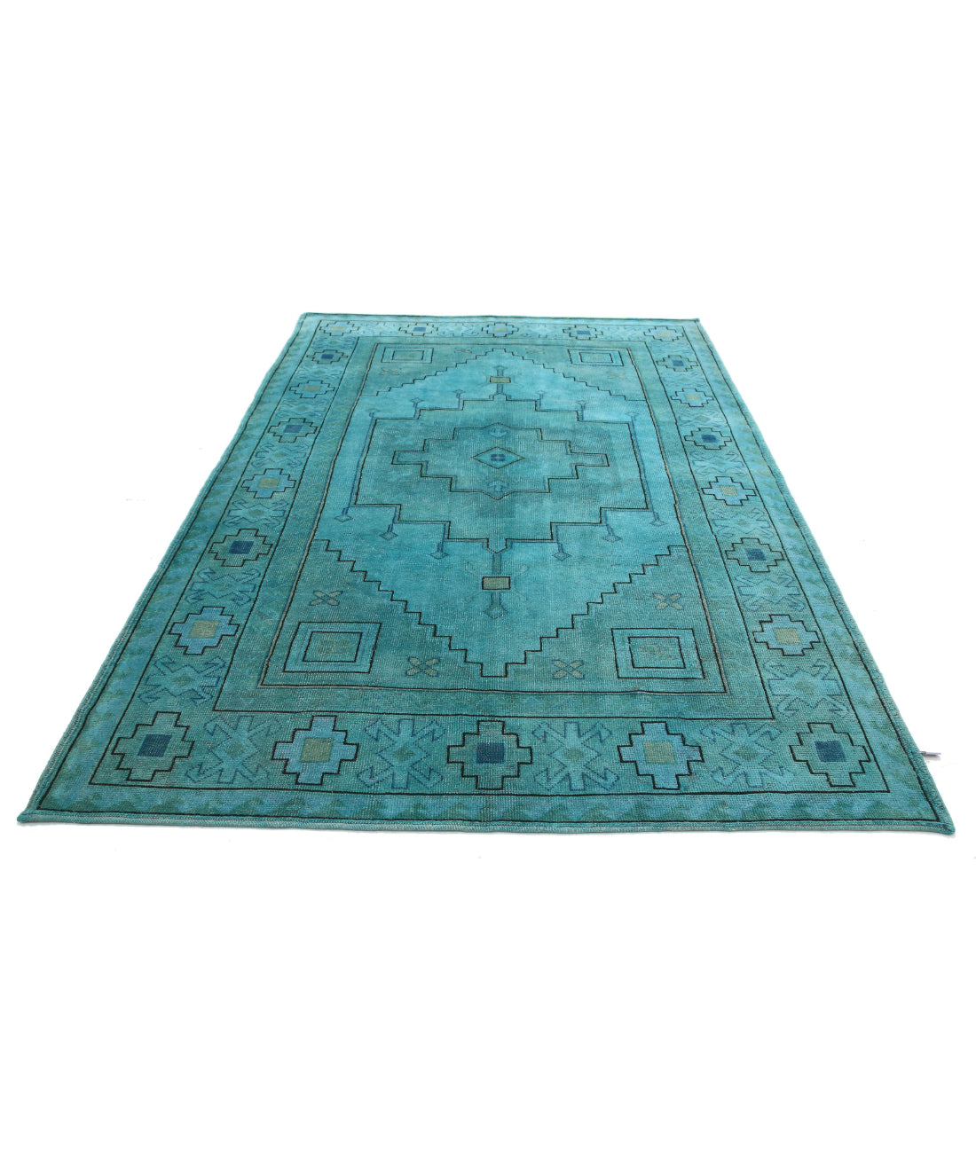 Overdye 6'3'' X 9'1'' Hand-Knotted Wool Rug 6'3'' x 9'1'' (188 X 273) / Teal / Charcoal