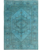 Overdye 6'3'' X 9'1'' Hand-Knotted Wool Rug 6'3'' x 9'1'' (188 X 273) / Teal / Charcoal