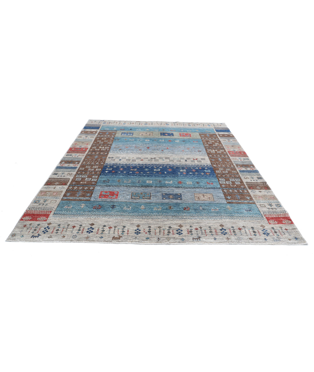 Modcar 8'0'' X 9'7'' Hand-Knotted Wool Rug 8'0'' x 9'7'' (240 X 288) / Brown / Teal