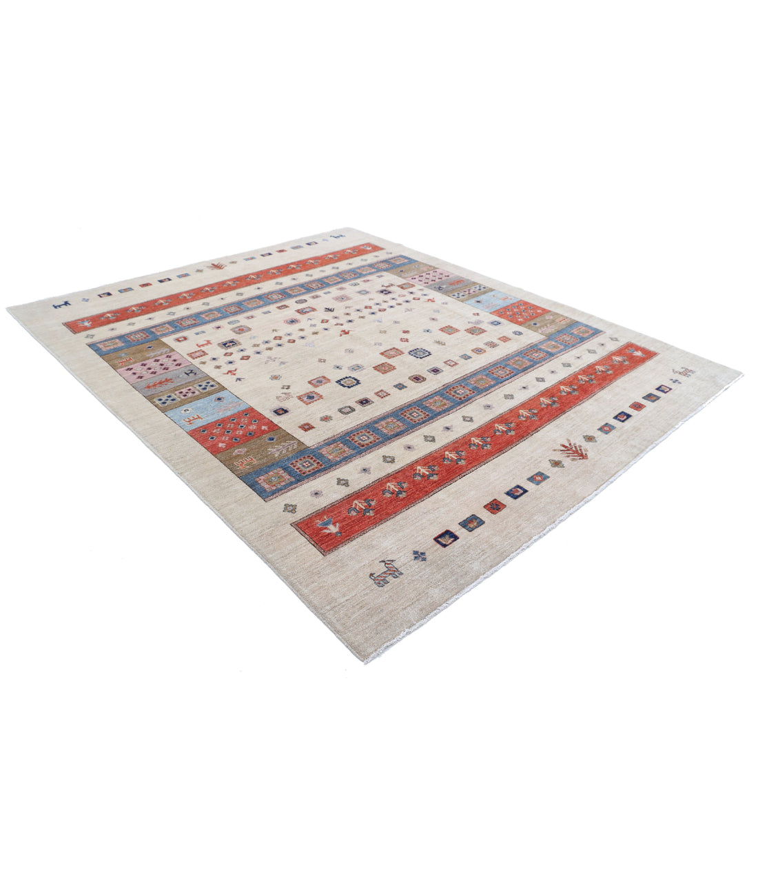 Gabbeh 8'0'' X 9'7'' Hand-Knotted Wool Rug 8'0'' x 9'7'' (240 X 288) / Ivory / Red