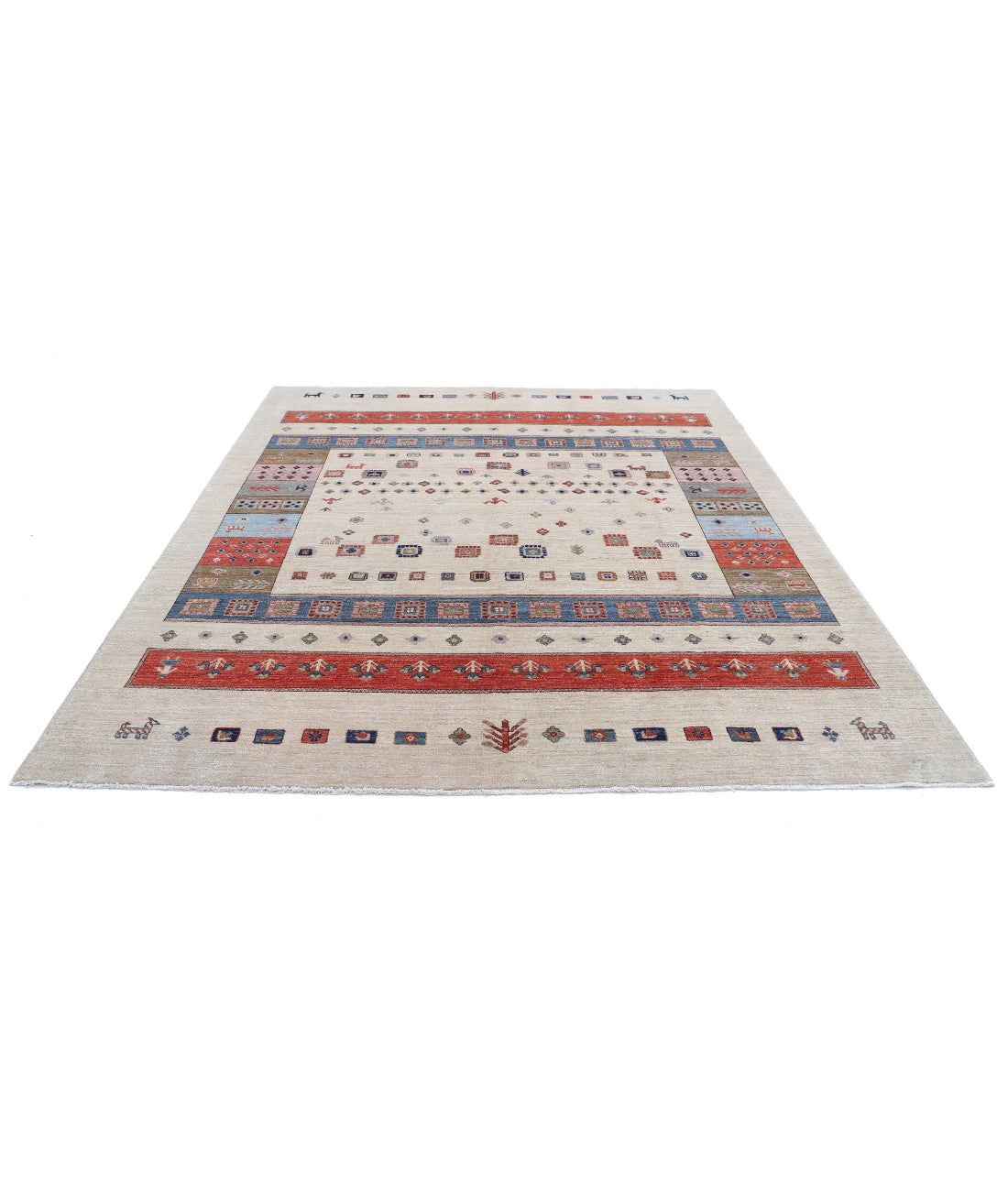 Gabbeh 8'0'' X 9'7'' Hand-Knotted Wool Rug 8'0'' x 9'7'' (240 X 288) / Ivory / Red