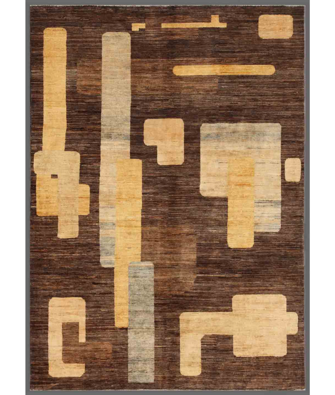 Hand Knotted Modcar Wool Rug 5' 11" X 8' 1" 5' 11" X 8' 1" (180 X 246) / Brown / Gold