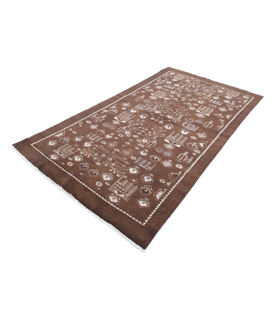 Gabbeh 4'9'' X 9'0'' Hand-Knotted Wool Rug 4'9'' x 9'0'' (143 X 270) / Brown / Ivory