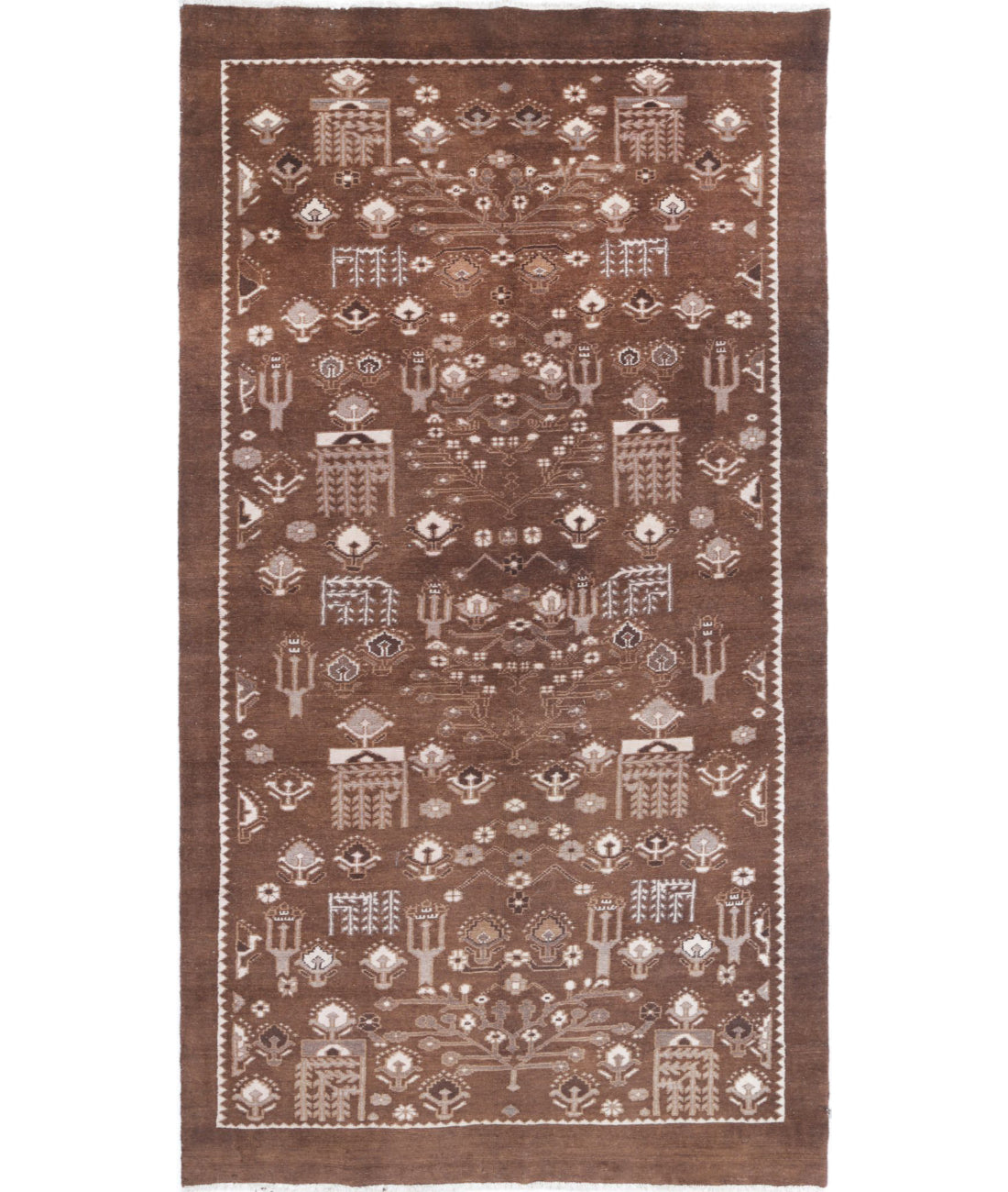 Gabbeh 4'9'' X 9'0'' Hand-Knotted Wool Rug 4'9'' x 9'0'' (143 X 270) / Brown / Ivory