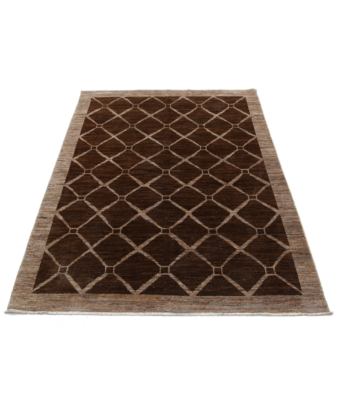 Modcar 4'0'' X 5'5'' Hand-Knotted Wool Rug 4'0'' x 5'5'' (120 X 163) / Brown / Brown