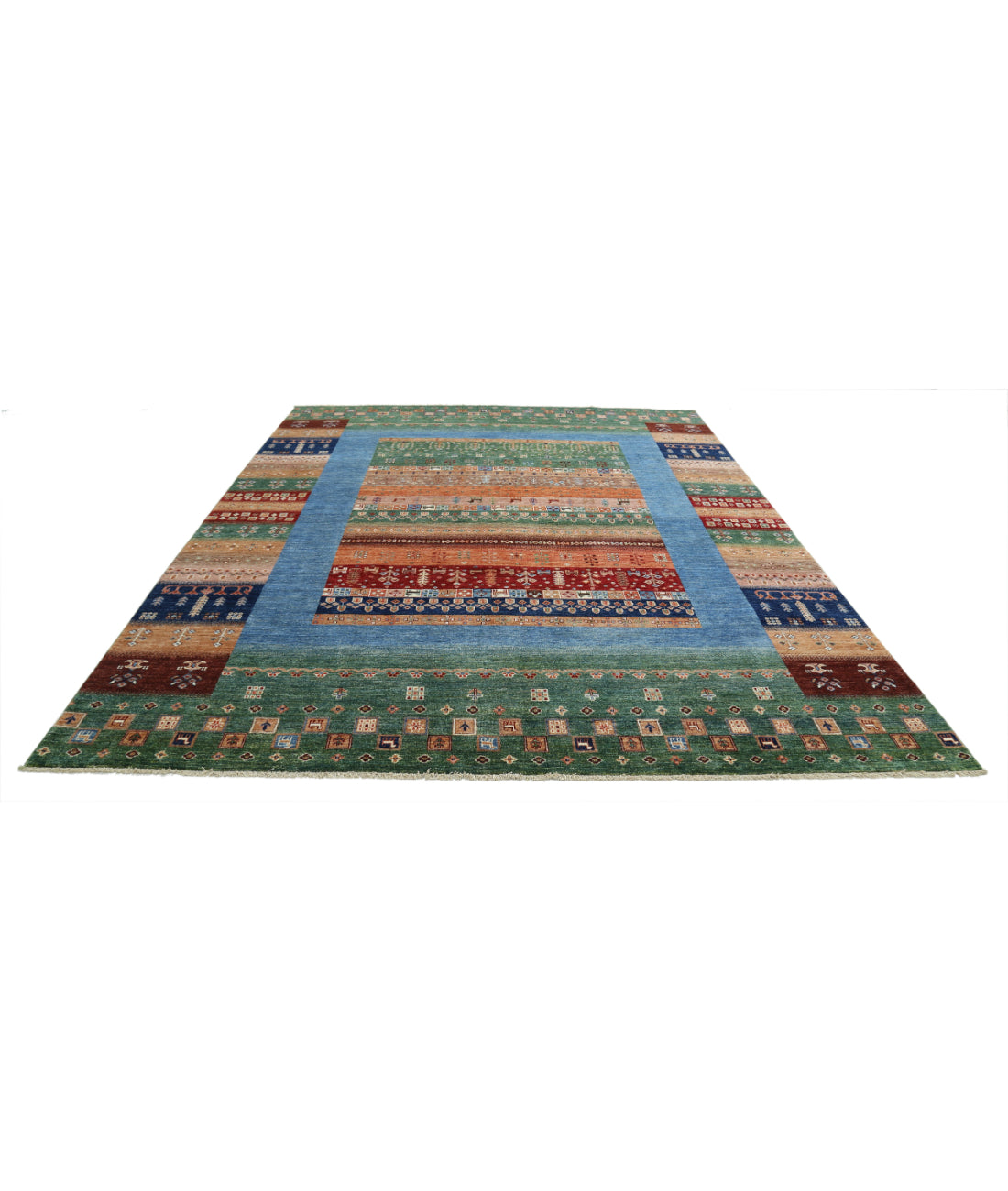 Gabbeh 8'2'' X 10'5'' Hand-Knotted Wool Rug 8'2'' x 10'5'' (245 X 313) / Green / Blue