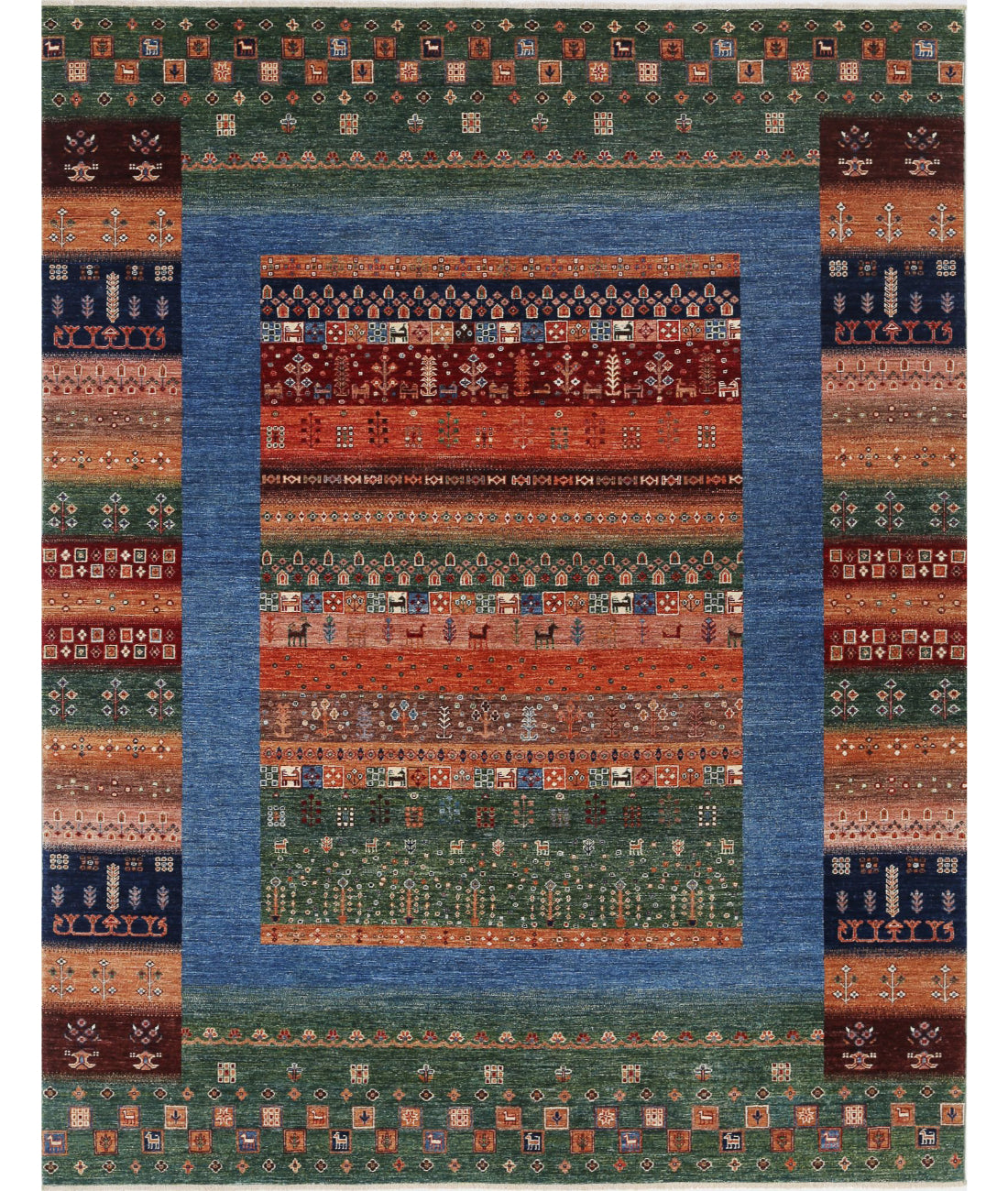 Gabbeh 8'2'' X 10'5'' Hand-Knotted Wool Rug 8'2'' x 10'5'' (245 X 313) / Green / Blue