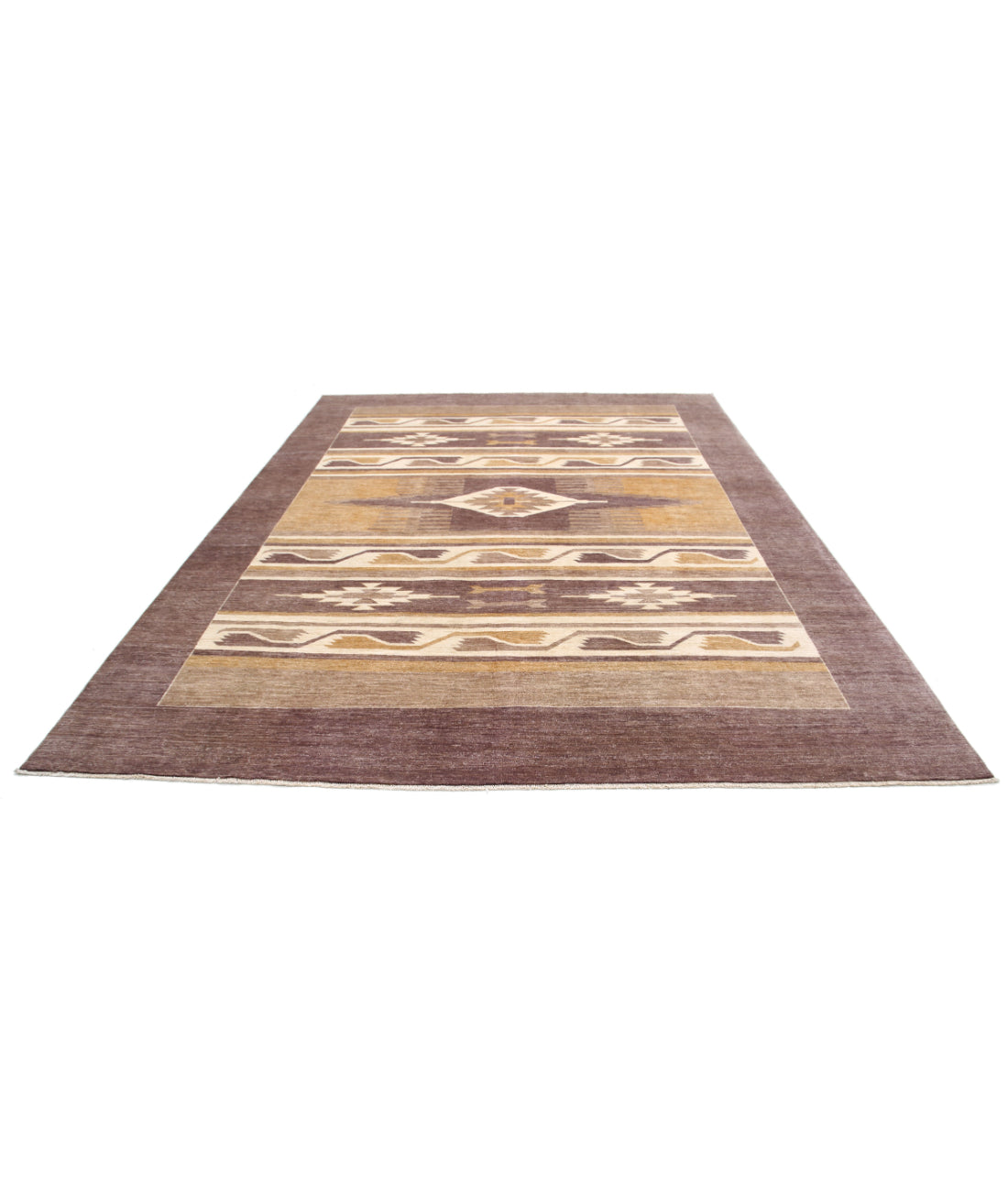 Modcar 8'11'' X 11'8'' Hand-Knotted Wool Rug 8'11'' x 11'8'' (268 X 350) / Brown / Ivory