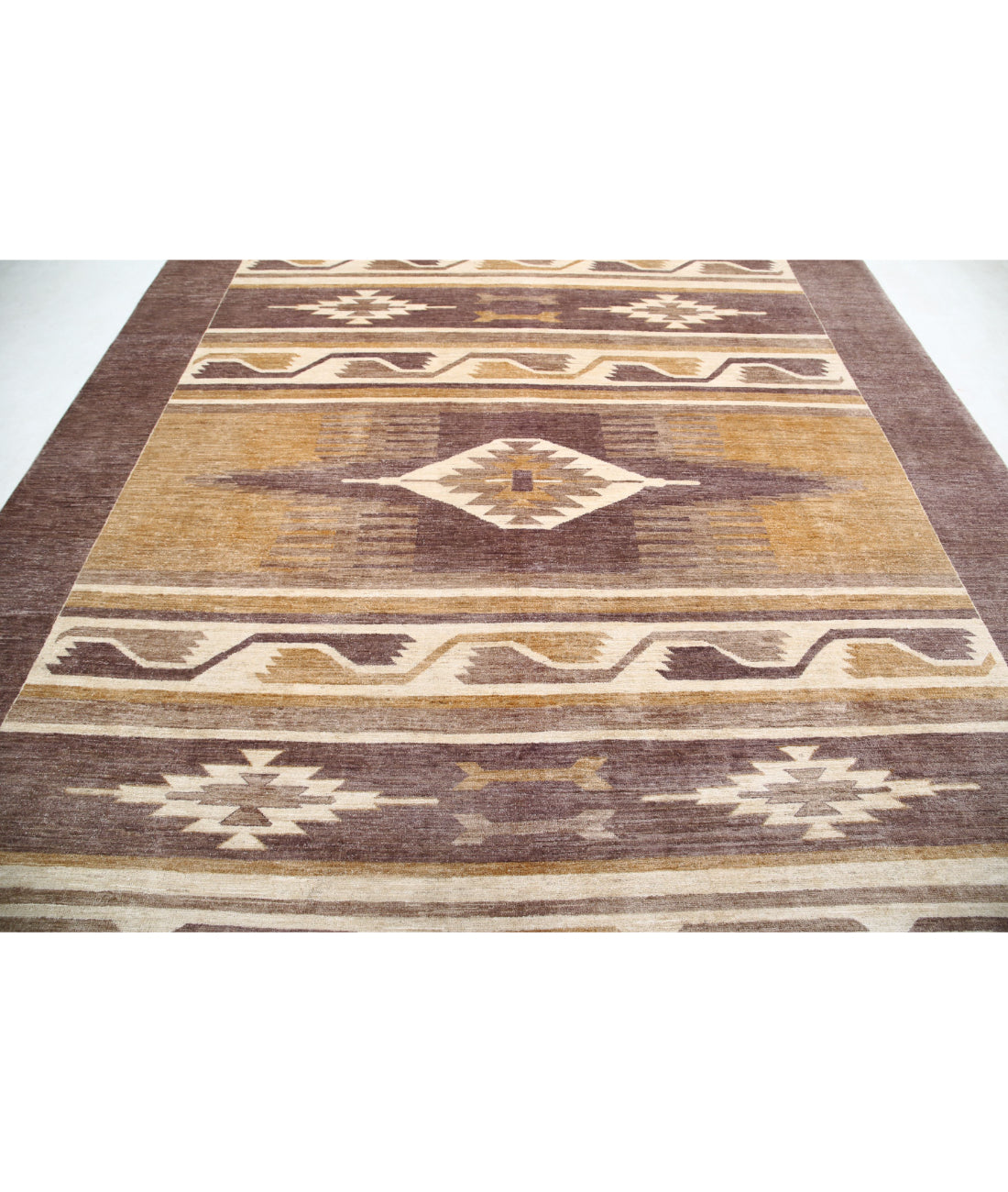 Modcar 8'11'' X 11'8'' Hand-Knotted Wool Rug 8'11'' x 11'8'' (268 X 350) / Brown / Ivory