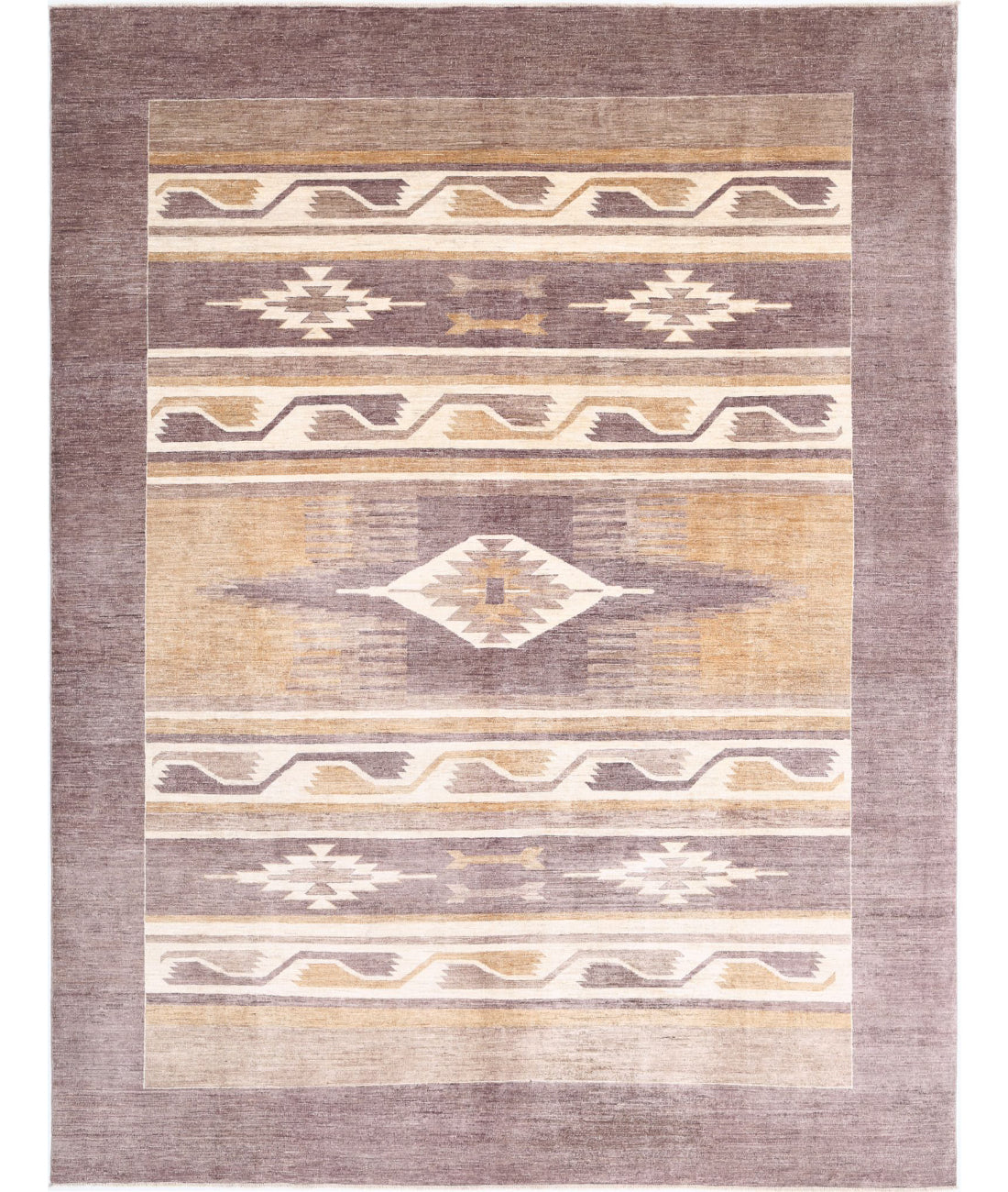 Modcar 8'11'' X 11'8'' Hand-Knotted Wool Rug 8'11'' x 11'8'' (268 X 350) / Brown / Ivory