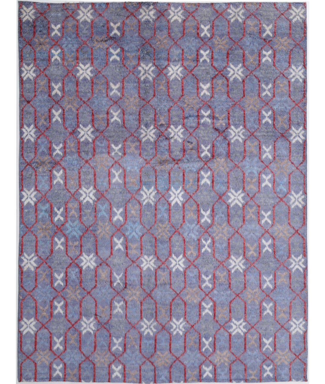 Moroccan 10'7'' X 13'9'' Hand-Knotted Wool Rug 10'7'' x 13'9'' (318 X 413) / Blue / Ivory