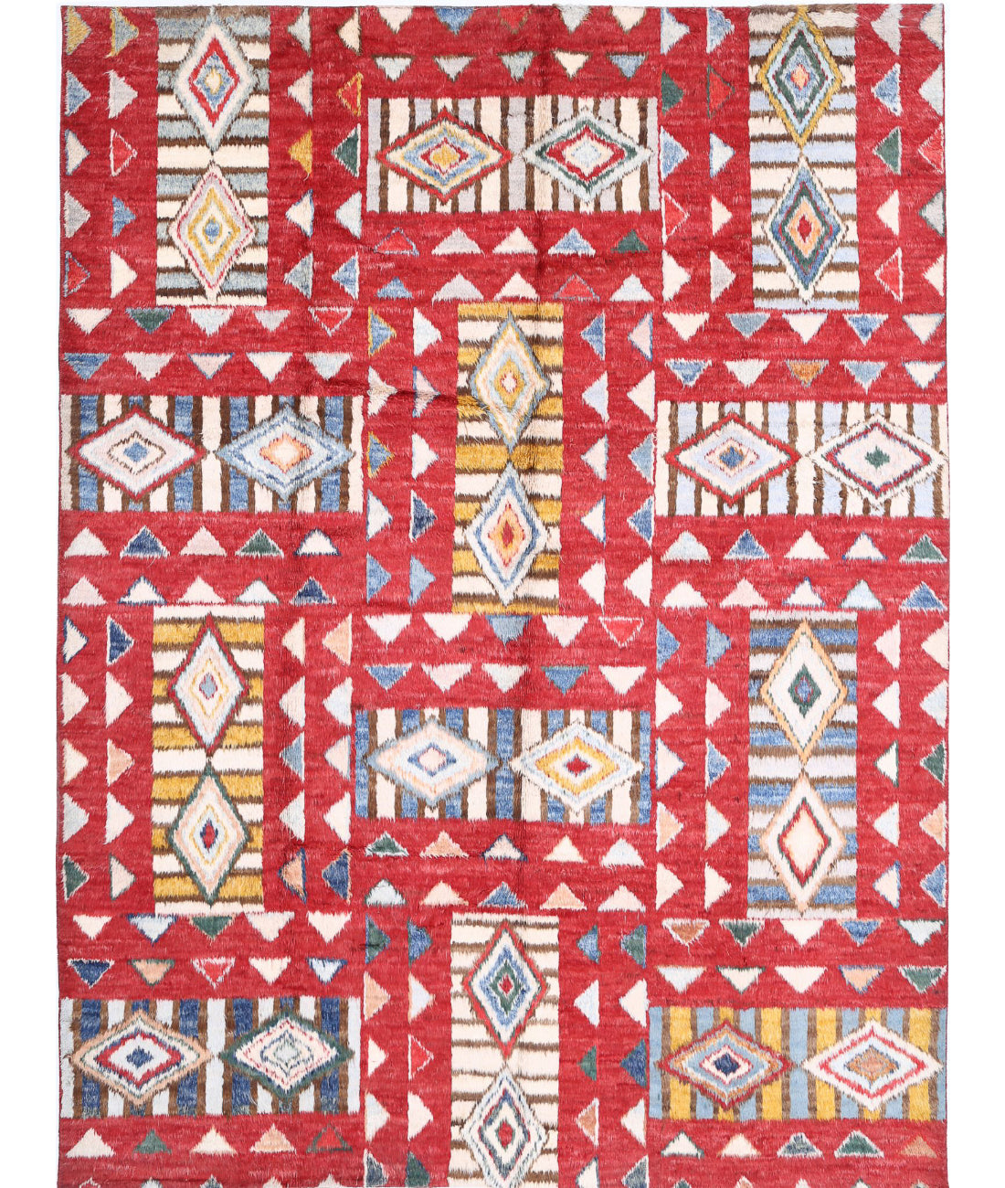 Moroccan 10'6'' X 13'9'' Hand-Knotted Wool Rug 10'6'' x 13'9'' (315 X 413) / Red / Ivory