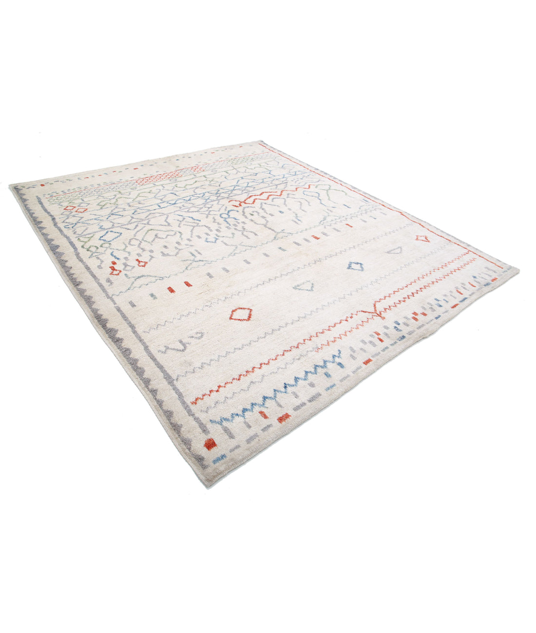 Moroccan 8'6'' X 9'9'' Hand-Knotted Wool Rug 8'6'' x 9'9'' (255 X 293) / Ivory / Red