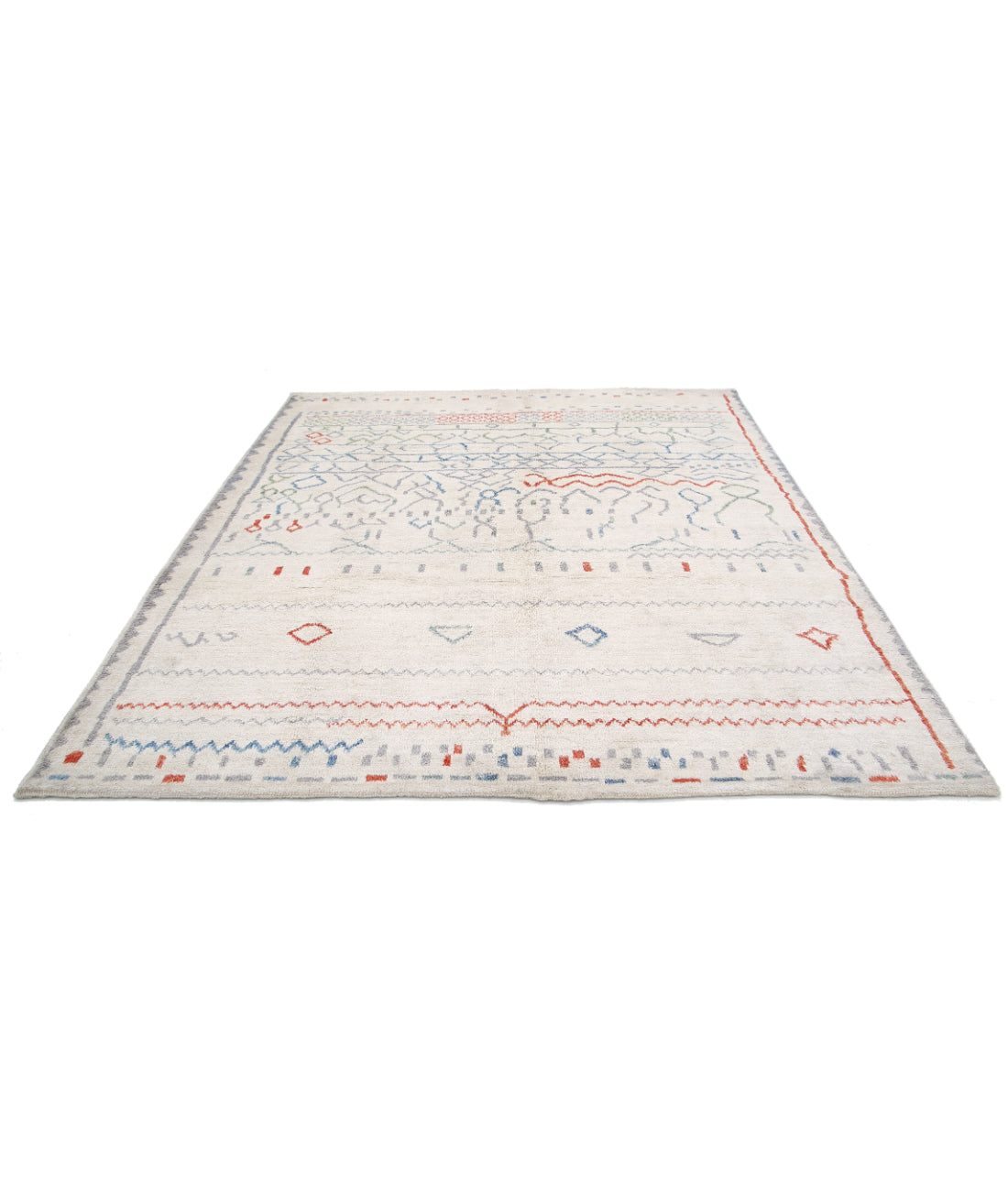 Moroccan 8'6'' X 9'9'' Hand-Knotted Wool Rug 8'6'' x 9'9'' (255 X 293) / Ivory / Red