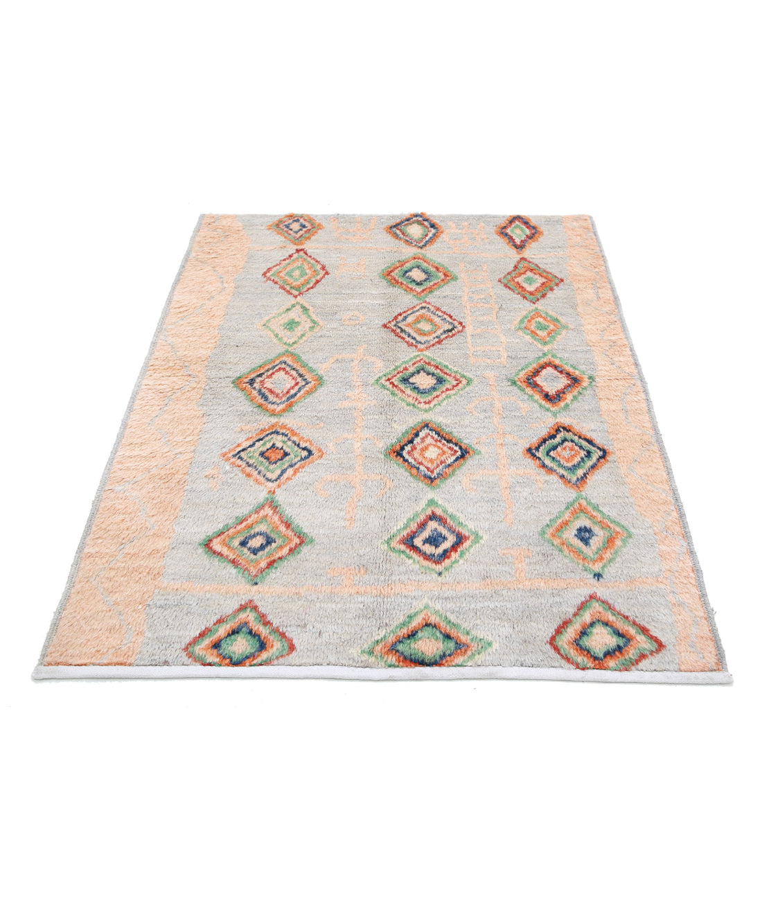 Moroccan 4'2'' X 5'9'' Hand-Knotted Wool Rug 4'2'' x 5'9'' (125 X 173) / Blue / Brown