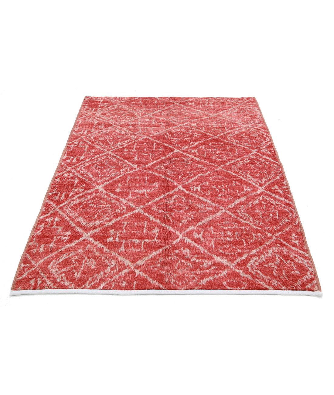 Moroccan 4'4'' X 5'9'' Hand-Knotted Wool Rug 4'4'' x 5'9'' (130 X 173) / Red / Ivory