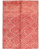 Moroccan 4'4'' X 5'9'' Hand-Knotted Wool Rug 4'4'' x 5'9'' (130 X 173) / Red / Ivory