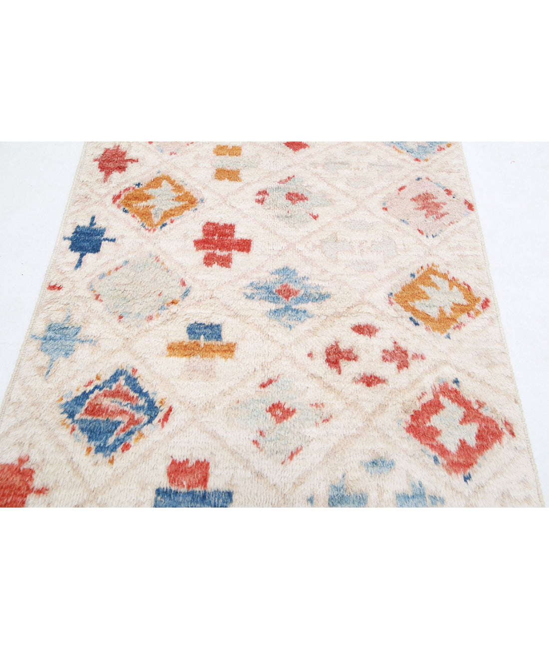 Moroccan 3'11'' X 6'1'' Hand-Knotted Wool Rug 3'11'' x 6'1'' (118 X 183) / Ivory / Red