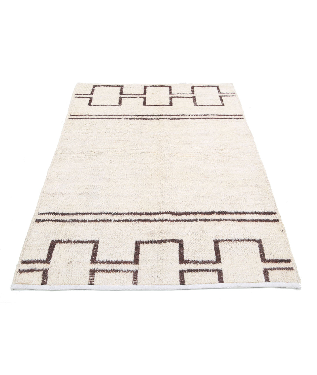 Moroccan 3'10'' X 5'8'' Hand-Knotted Wool Rug 3'10'' x 5'8'' (115 X 170) / Ivory / Brown