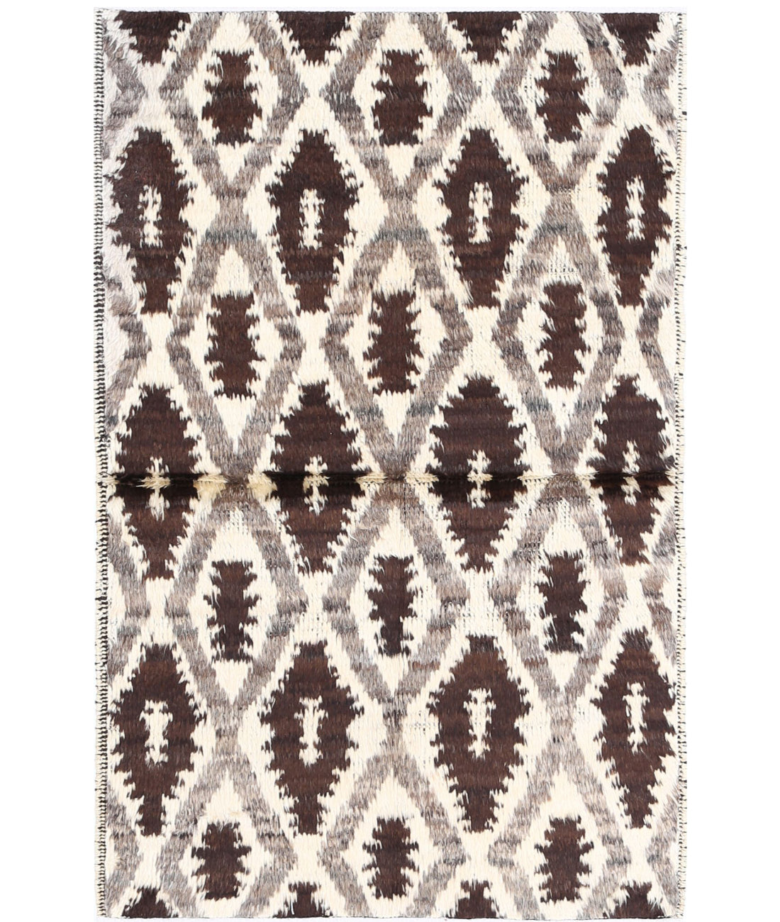 Moroccan 3'1'' X 4'11'' Hand-Knotted Wool Rug 3'1'' x 4'11'' (93 X 148) / Ivory / Brown