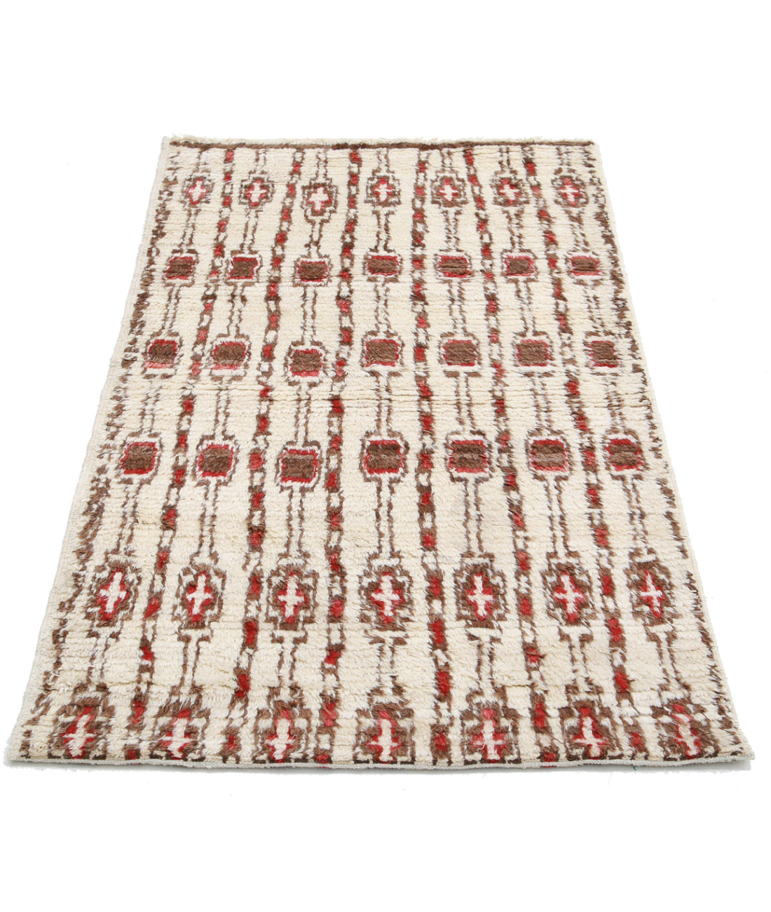 Moroccan 3'0'' X 4'2'' Hand-Knotted Wool Rug 3'0'' x 4'2'' (90 X 125) / Rust / Grey