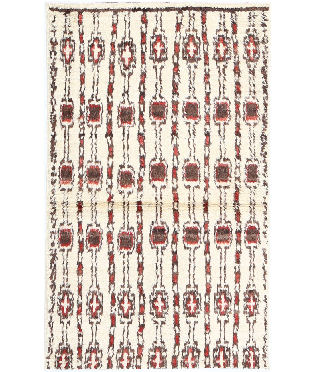 Moroccan 3'0'' X 4'2'' Hand-Knotted Wool Rug 3'0'' x 4'2'' (90 X 125) / Rust / Grey