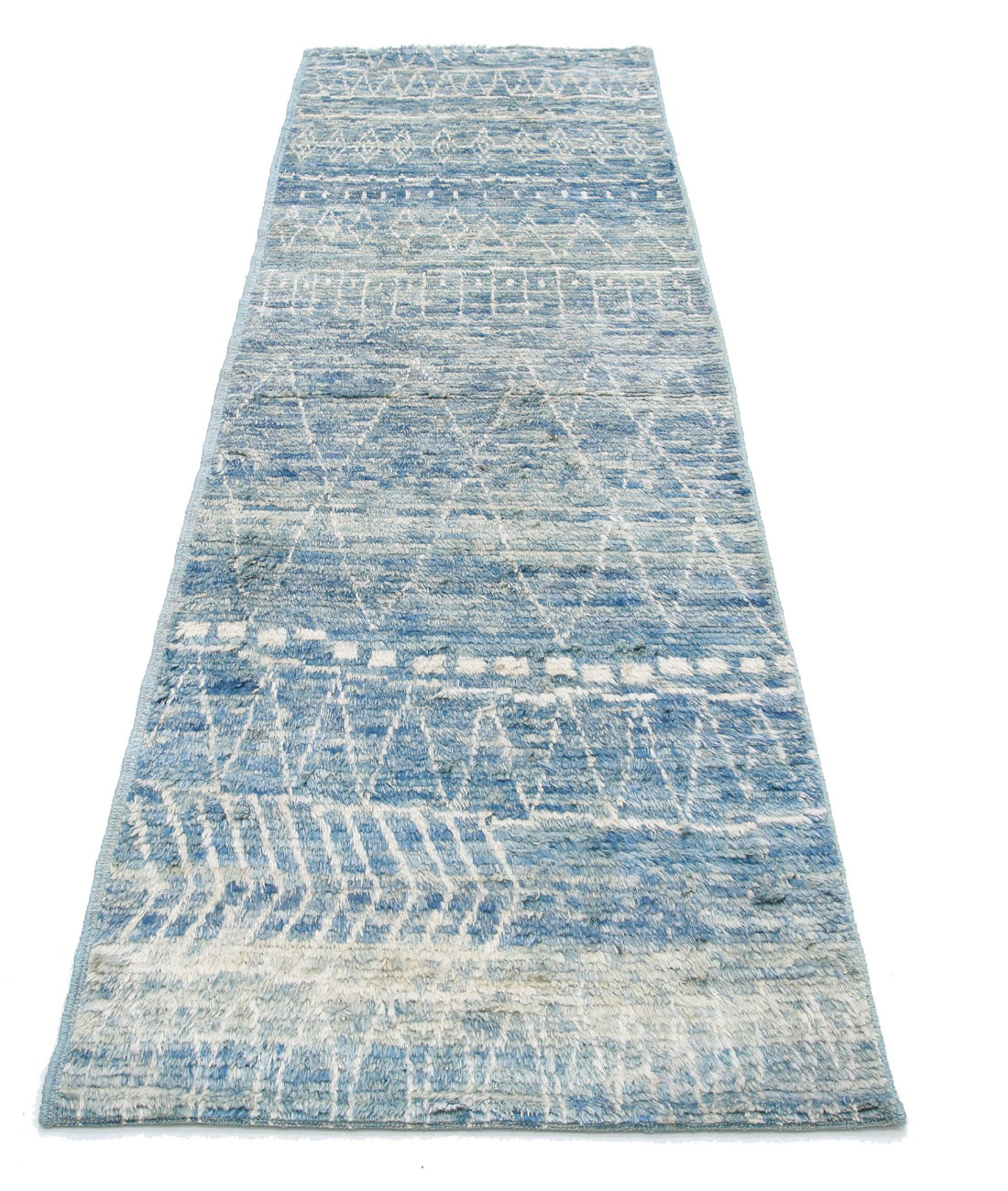 Moroccan 2'8'' X 9'4'' Hand-Knotted Wool Rug 2'8'' x 9'4'' (80 X 280) / Blue / Blue