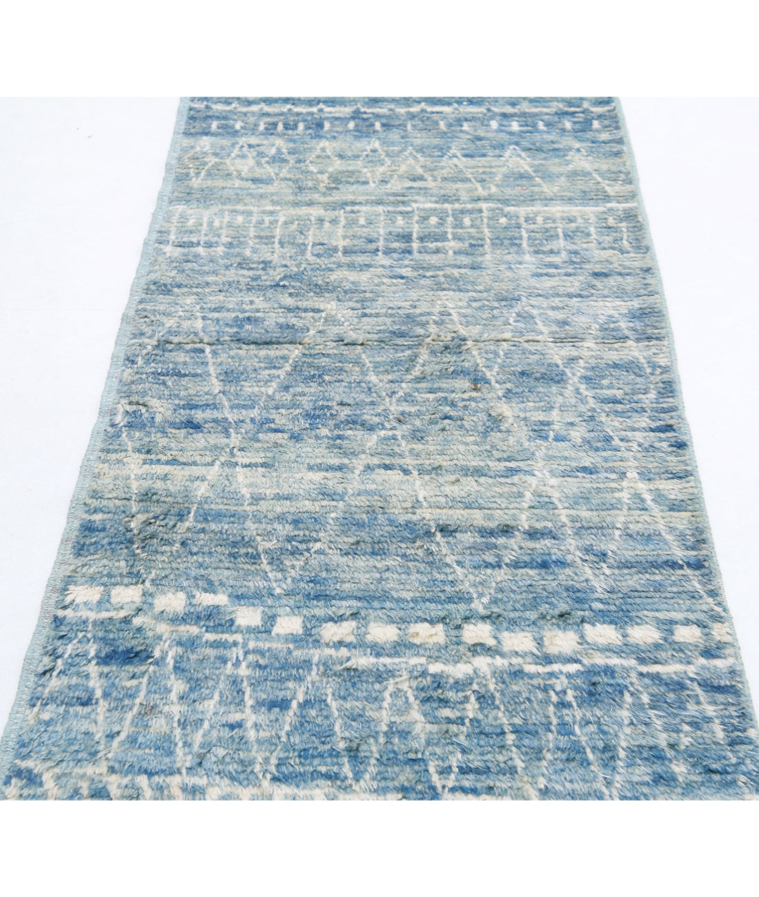 Moroccan 2'8'' X 9'4'' Hand-Knotted Wool Rug 2'8'' x 9'4'' (80 X 280) / Blue / Blue