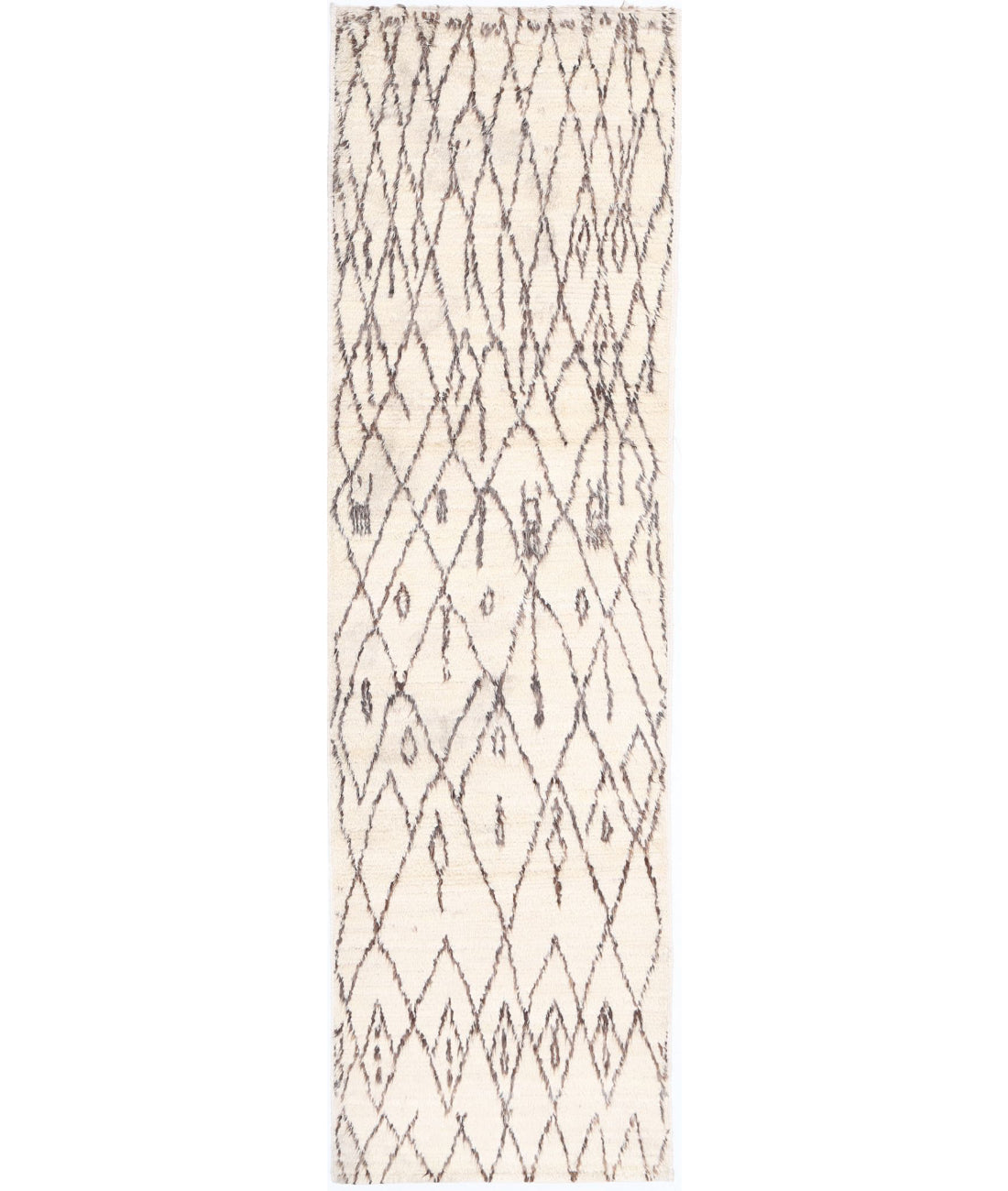 Moroccan 2'7'' X 9'7'' Hand-Knotted Wool Rug 2'7'' x 9'7'' (78 X 288) / Ivory / Taupe