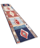 Moroccan 2'9'' X 13'10'' Hand-Knotted Wool Rug 2'9'' x 13'10'' (83 X 415) / Blue / Red