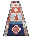 Moroccan 2'9'' X 13'10'' Hand-Knotted Wool Rug 2'9'' x 13'10'' (83 X 415) / Blue / Red